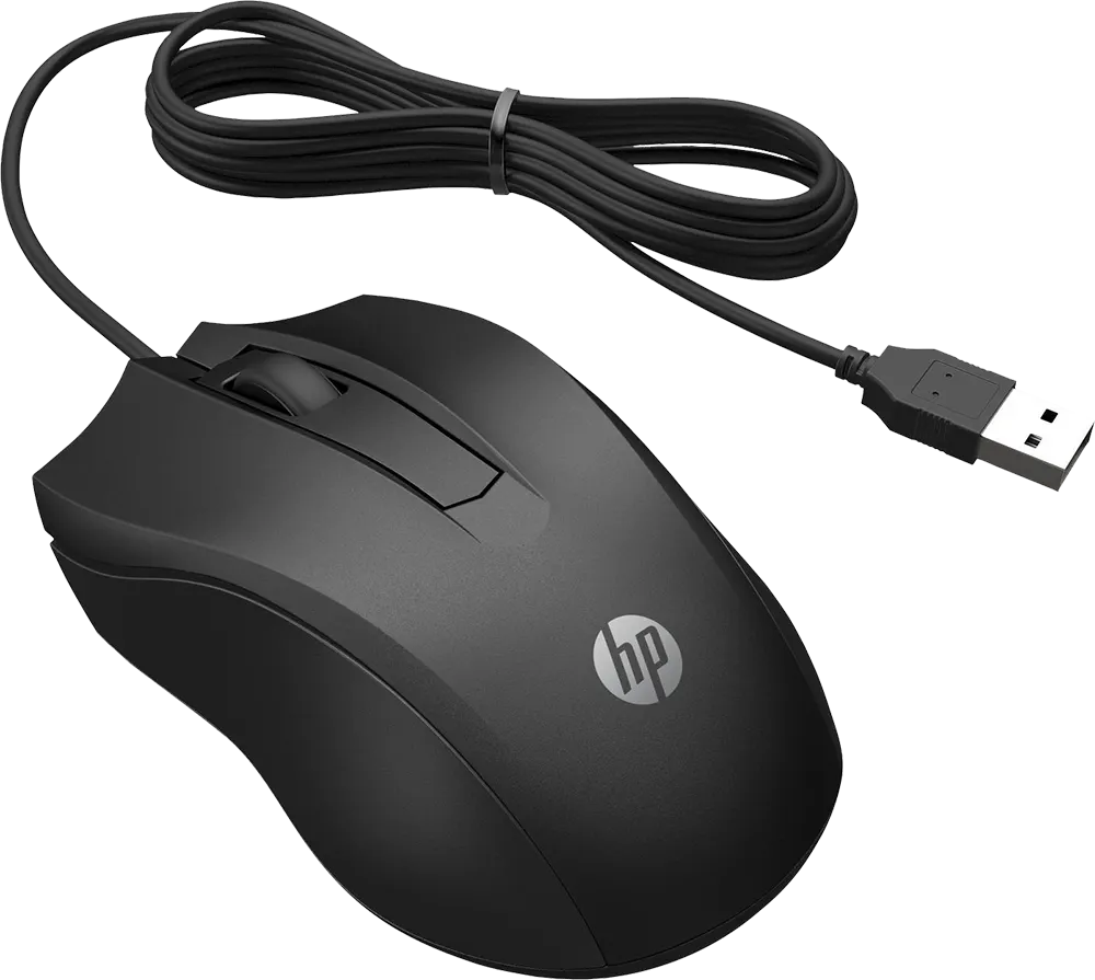 Wired Mouse HP 100, USB-A port, 1600 DPI, Black