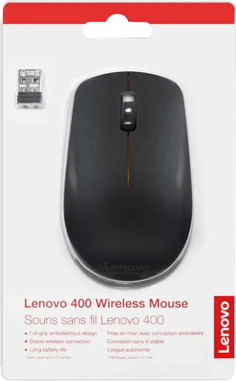 Wireless Mouse Lenovo 400, 2.4GHz, 1200 DPI, Black