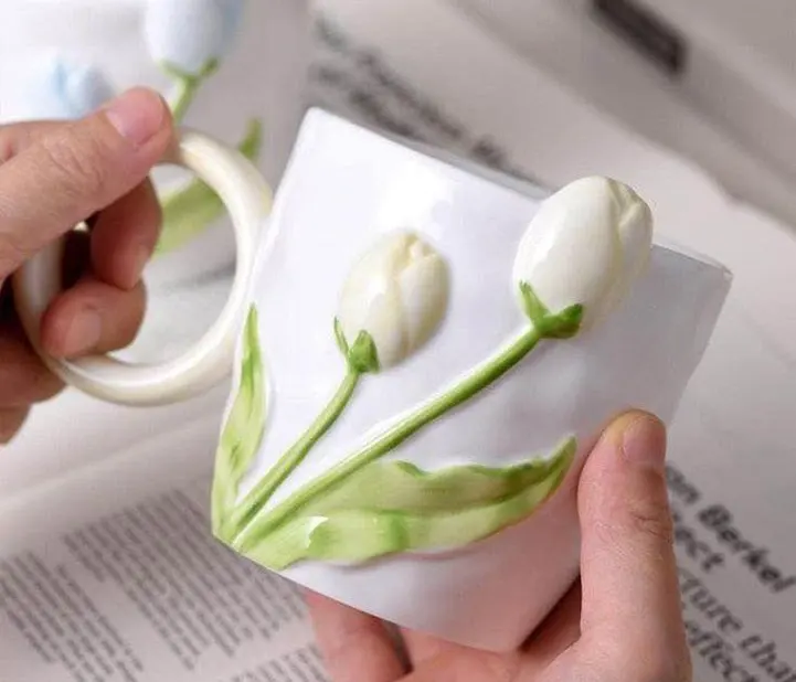 Jumbo mug for Nescafe and coffee in the shape of a rose, white