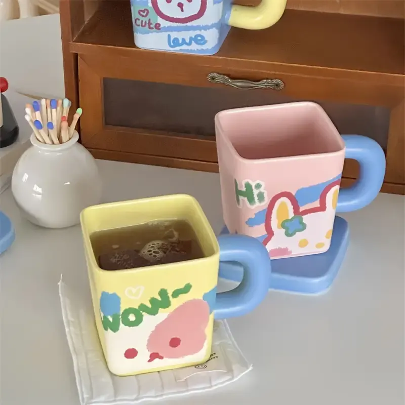 Nescafe and coffee mug with ceramic cartoon designs, with lid, 2173