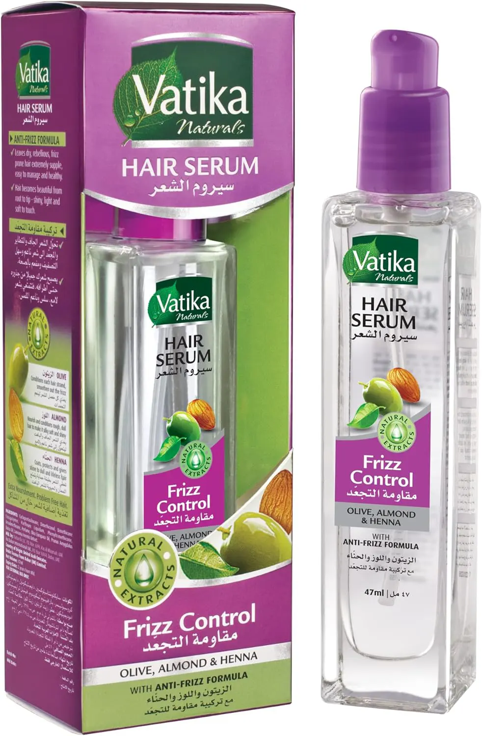Vatika Frizz Control Serum with Olive and Almond Oil, 47 ml