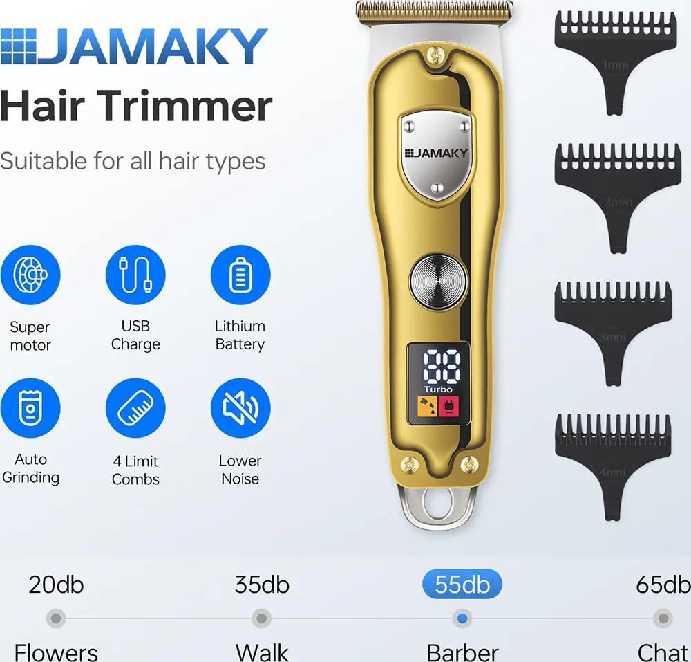 Jumaky Hair Clipper, Rechargeable, Digital Display, Gold, JPC90008