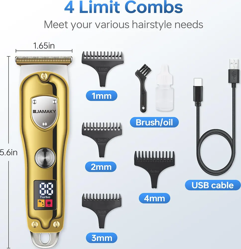 Jumaky Hair Clipper, Rechargeable, Digital Display, Gold, JPC90008