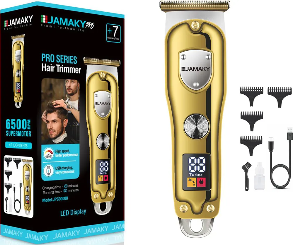 Jumaky Hair Clipper, Rechargeable, Digital Display, Gold, JPC90008