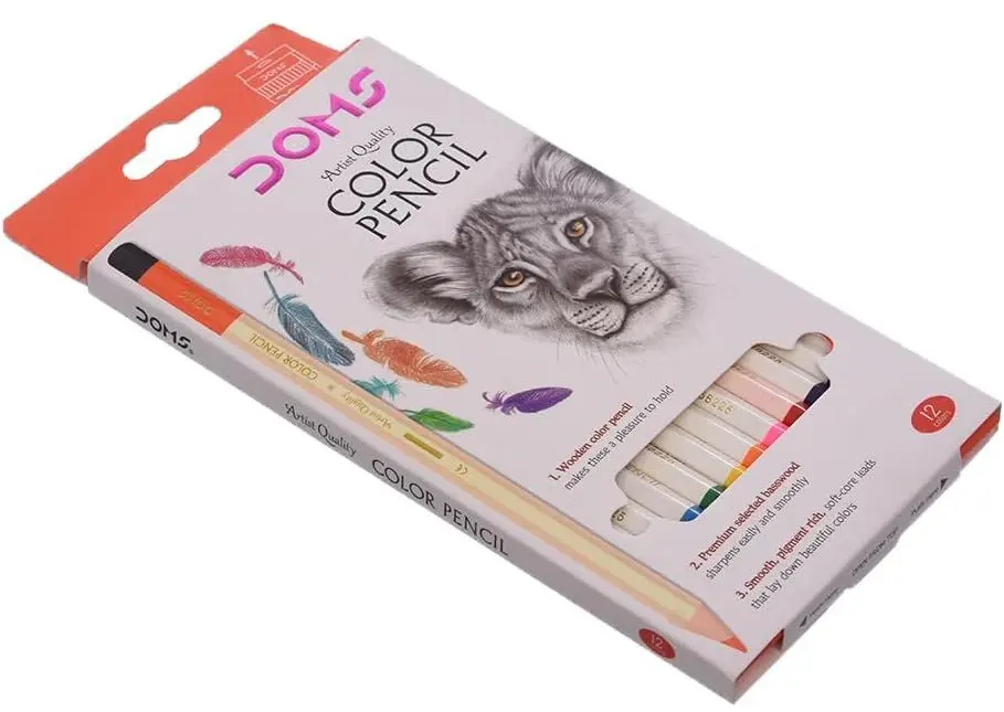 Doms Wooden Color Box, Set of 12 Long Colors, Multiple Colors, DM18808-12