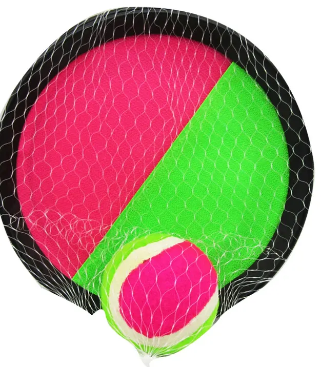 Sticky ball racket, two-piece net and ball, plastic, multi-colour