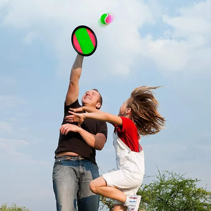 Sticky ball racket, two-piece net and ball, plastic, multi-colour