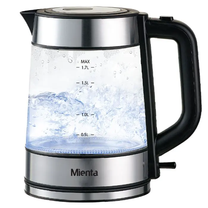 Mienta Glass Electric Water Kettle, 1.7 Liter, 2200 Watt, Silver, EK201837A