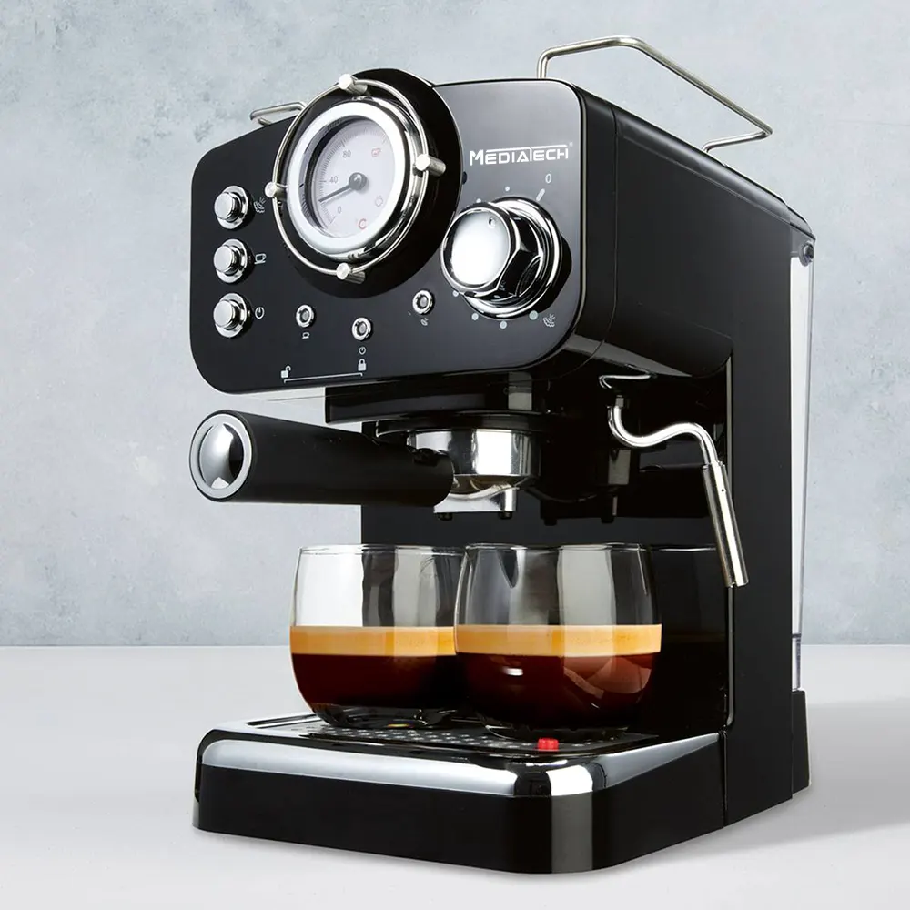 MediaTech Espresso Coffee Maker, 1100W, 15 Bar, Black, MT-CM301