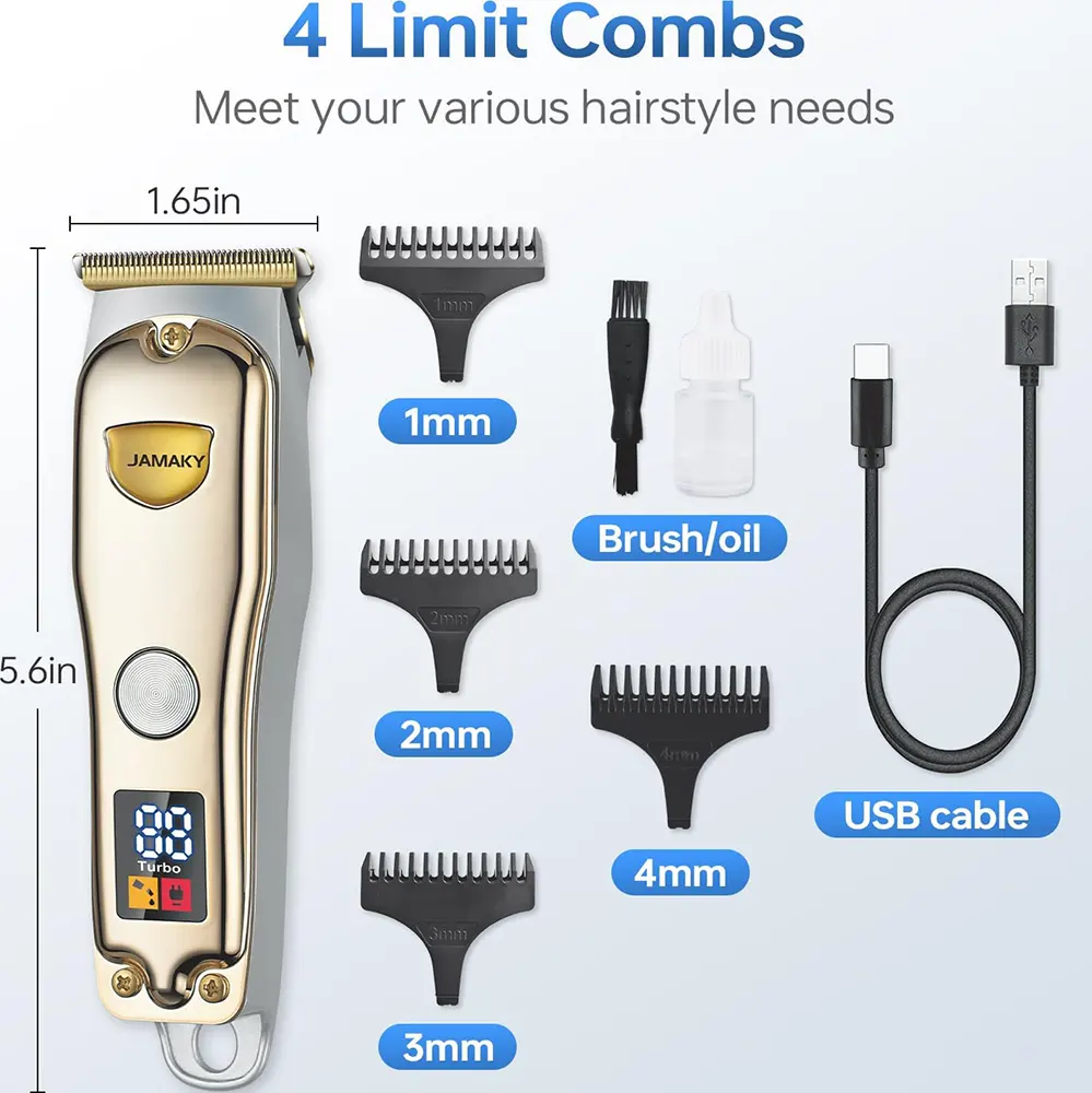 Jamaky Pro Hair Clipper, Rechargeable, Digital Display, Gold, JPC90009