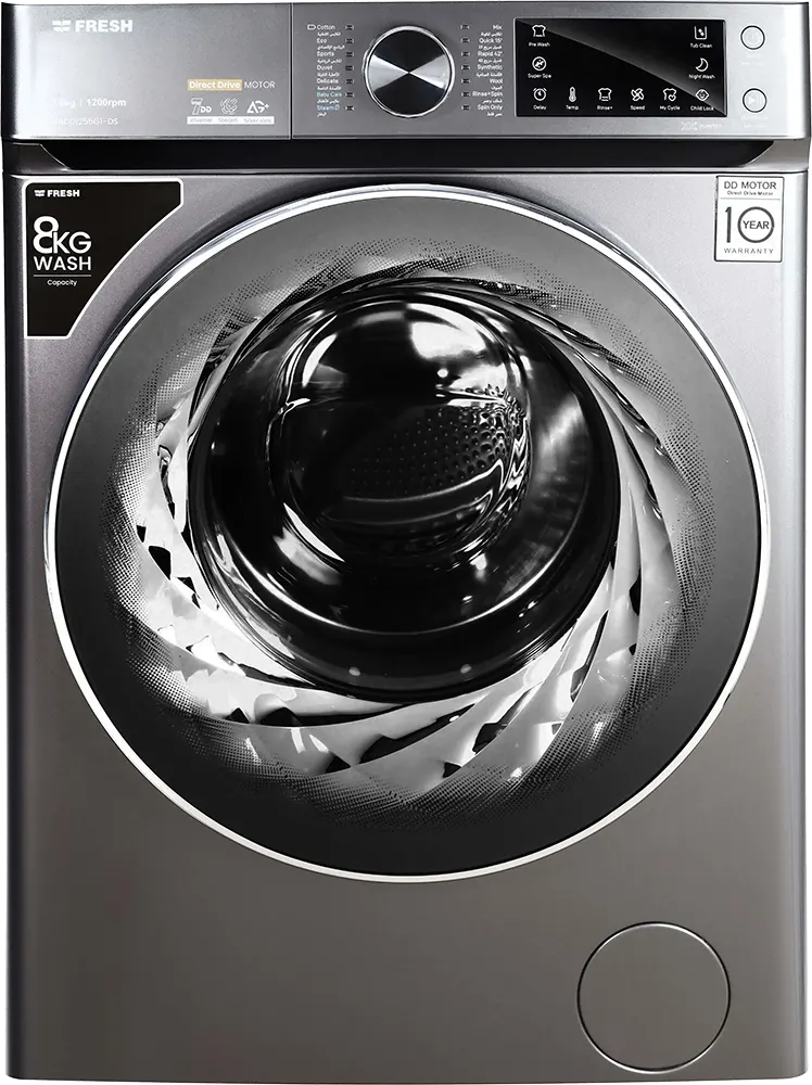 غسالة فول أتوماتيك فريش تحميل أمامي 8 كيلو، 1200 لفة، انفرتر، شاشة ديجيتال، فضي، RPM-G1-DS 16755