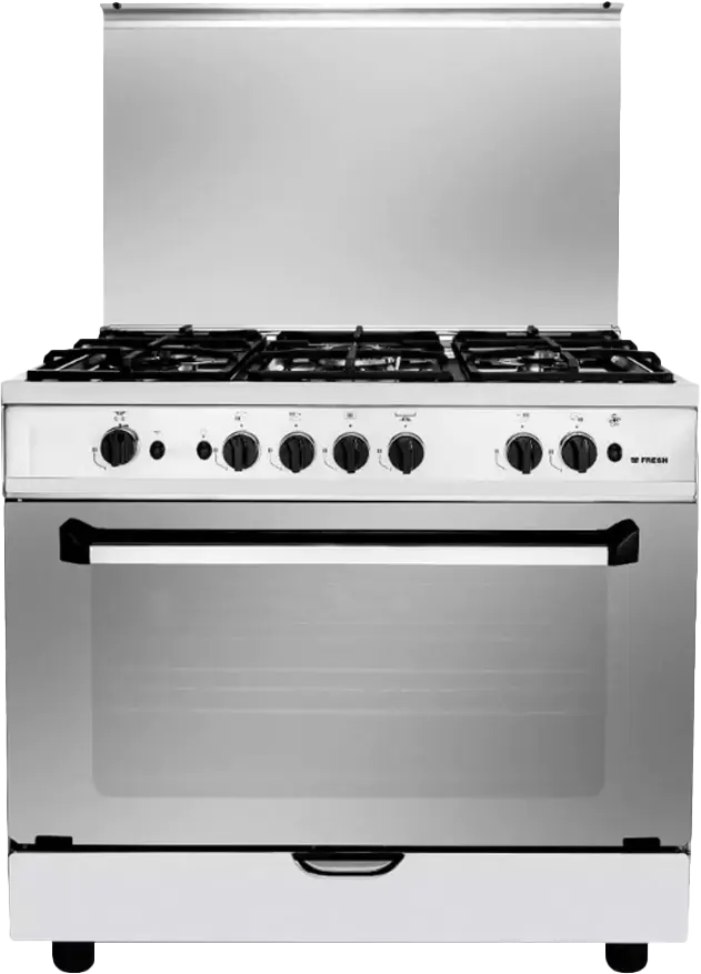 بوتاجاز فريش سمايل جلاكسي كاست 60*90 سم، 5 شعلة، مروحة، استانلس، حوامل أواني زهر، فضي