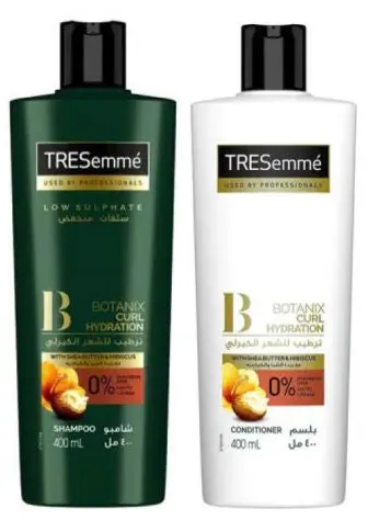 TRESemmé Shampoo and Conditioner, to moisturize curly hair, with Shea Butter and Hibiscus Extracts, 400 ml