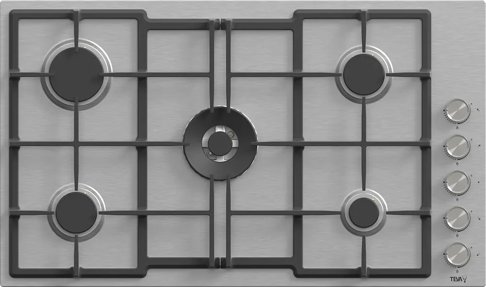 Teva Built-In Hob, 90 Cm, 5 Gas Burners, Cast Iron Holders, Stainless Steel, Silver, ED221