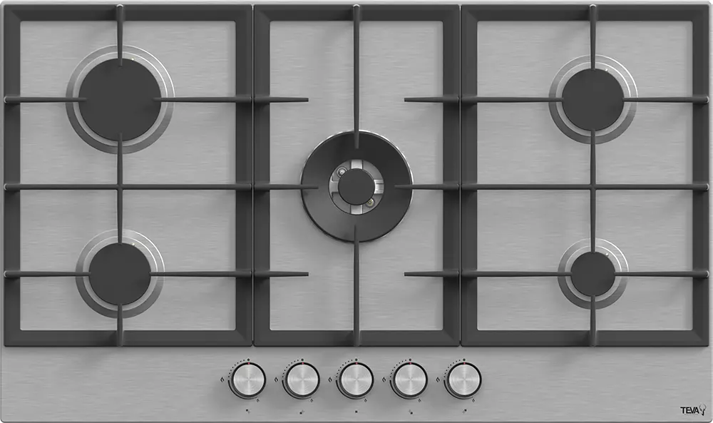 Teva Built-In Hob, 90 Cm, 5 Gas Burners, Cast Iron Holders, Stainless Steel, Silver, BL041
