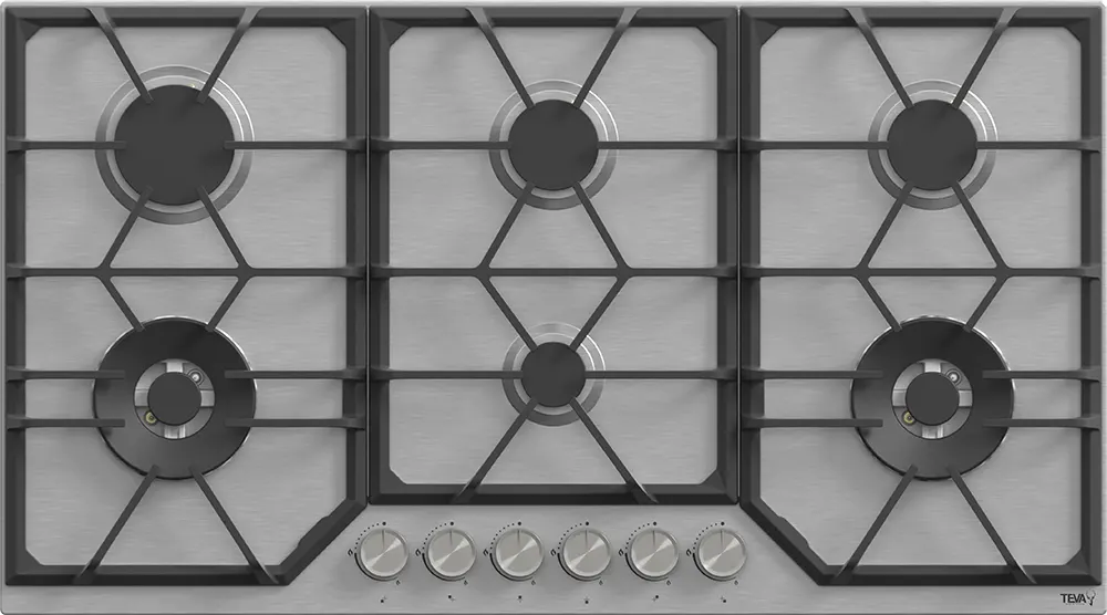 Teva Built-In Hob, 90 Cm, 6 Gas Burners, Cast Iron Holders, Stainless Steel, Silver, RT191