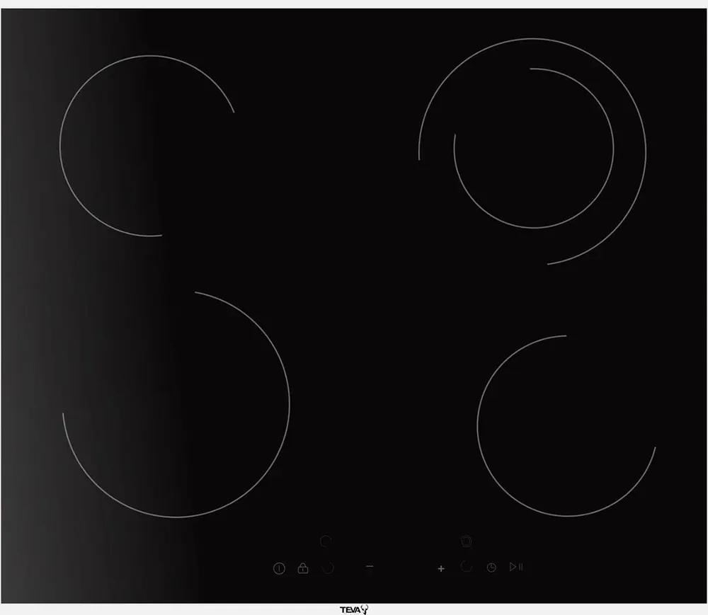 Teva Built-In Hob, 60 Cm, 4 Electric Burners, Touch Control, Glass, Black, MS263