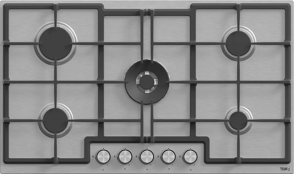 Teva Built-In Hob, 90 Cm, 5 Gas Burners, Cast Iron Holders, Stainless Steel, Silver, ED041