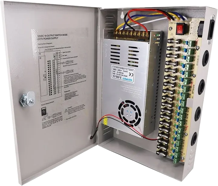 Gamma Distributed Power Supply Box With 18 Channels Output For CCTV, 12V- 10A, Silver