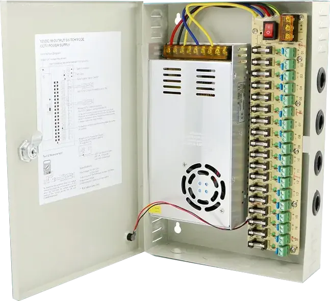 Gamma Distributed Power Supply Box With 18 Channels Output For CCTV, 12V- 10A, Silver