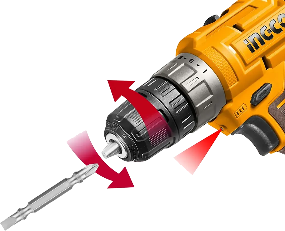 Ingco Rechargeable Drill, 12 Volt, 2 Battery 1.5 Ah , 20 Newton, 2 Speeds, Yellow, CDLI12202