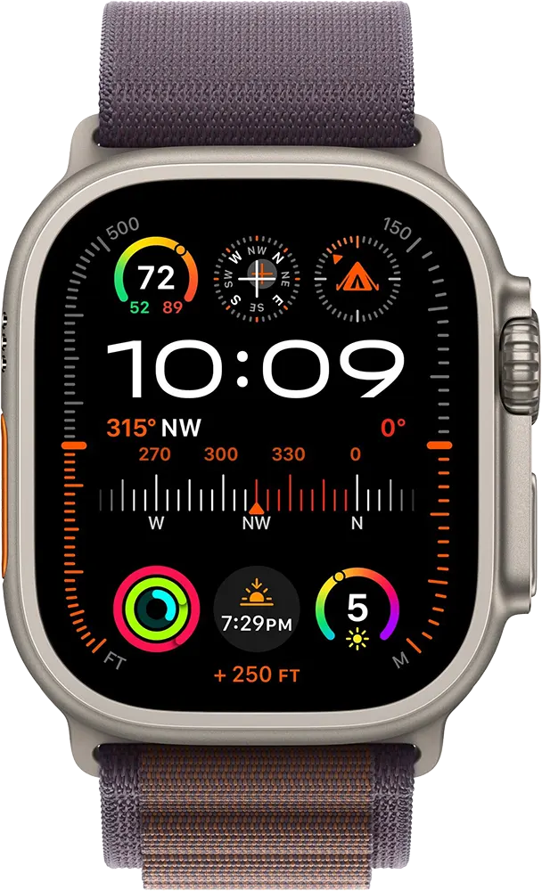ساعة ابل الترا 2 الذكية، شاشة ريتينا LTPO OLED مقاس 49 ملم، Cellular+ GPS ، هيكل تيتانيوم، بني