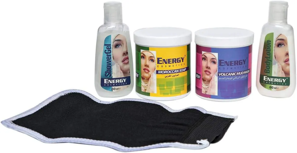 مجموعة العناية بالجسم المغربية 5 في 1 من انيرجي كوزمتكس ، 250 مل