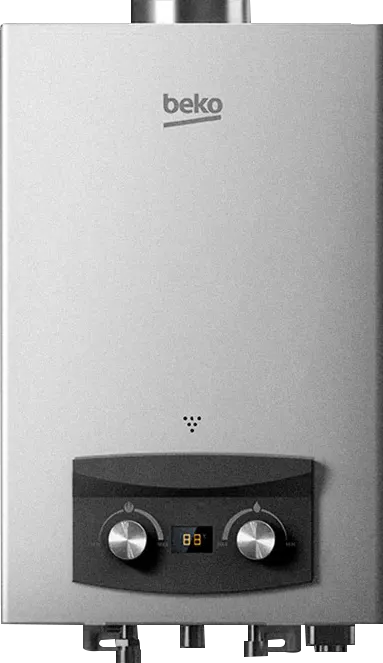Beko Gas Water Heater, 6 Liters, Digital Display, Natural Gas, Adapter, Silver, BGWH 6LS