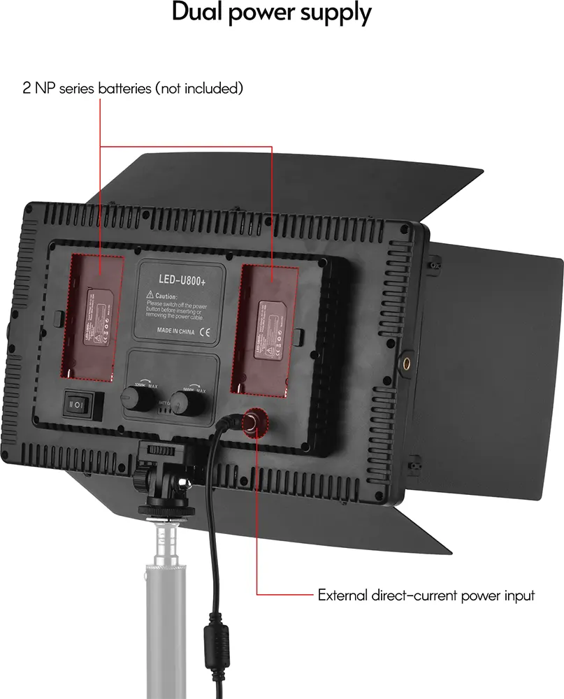 مجموعة إضاءة إحترافية جينرال للتصوير وتسجيل الفيديو، أسود، (2 بطارية + شاحن) هدية، LED-800RGB