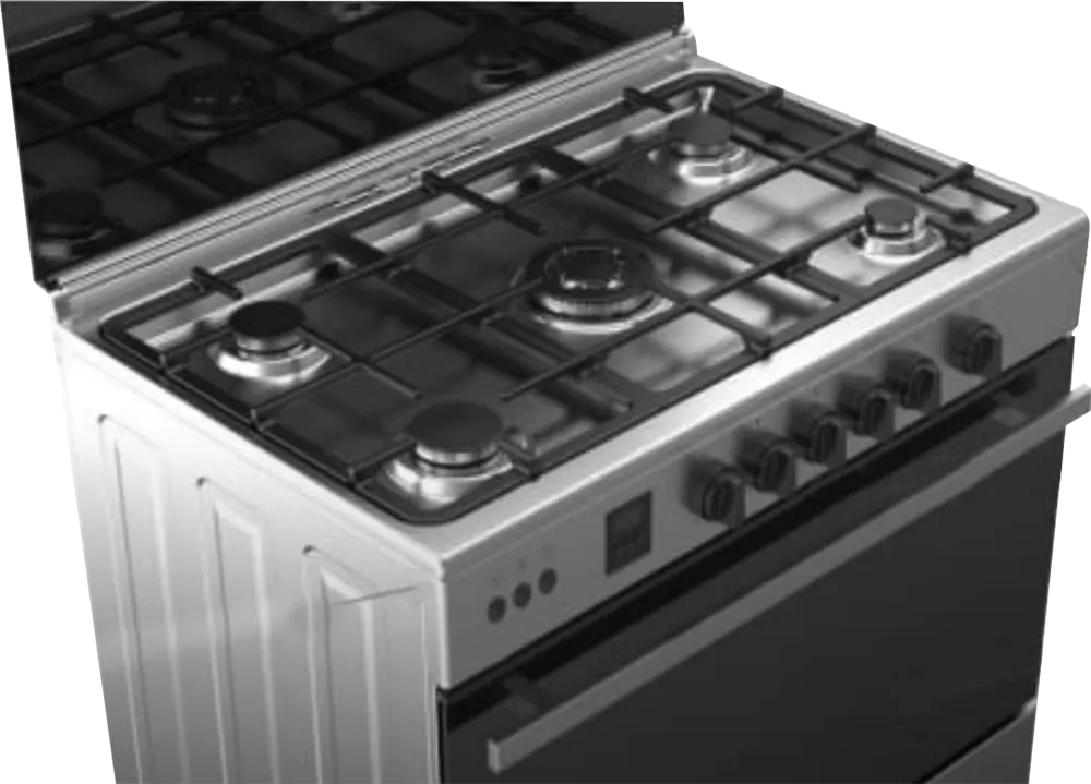 Fresh Hummer Torino Gas Cooker, 60*90 Cm, 5 Burners, Full Safety, Digital Timer, Fan, Grill, Silver*Black