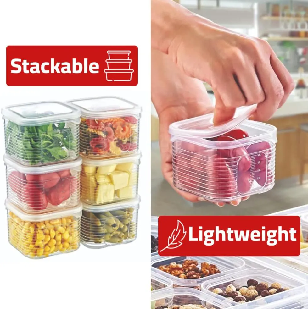 Transparent plastic refrigerator containers for preserving and storing food, 7 pieces