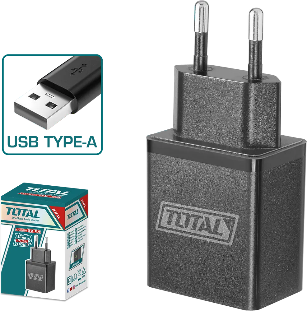 ادابتور شاحن توتال تولز، 12 فولت ، 2 أمبير، أسود، TCLI120502