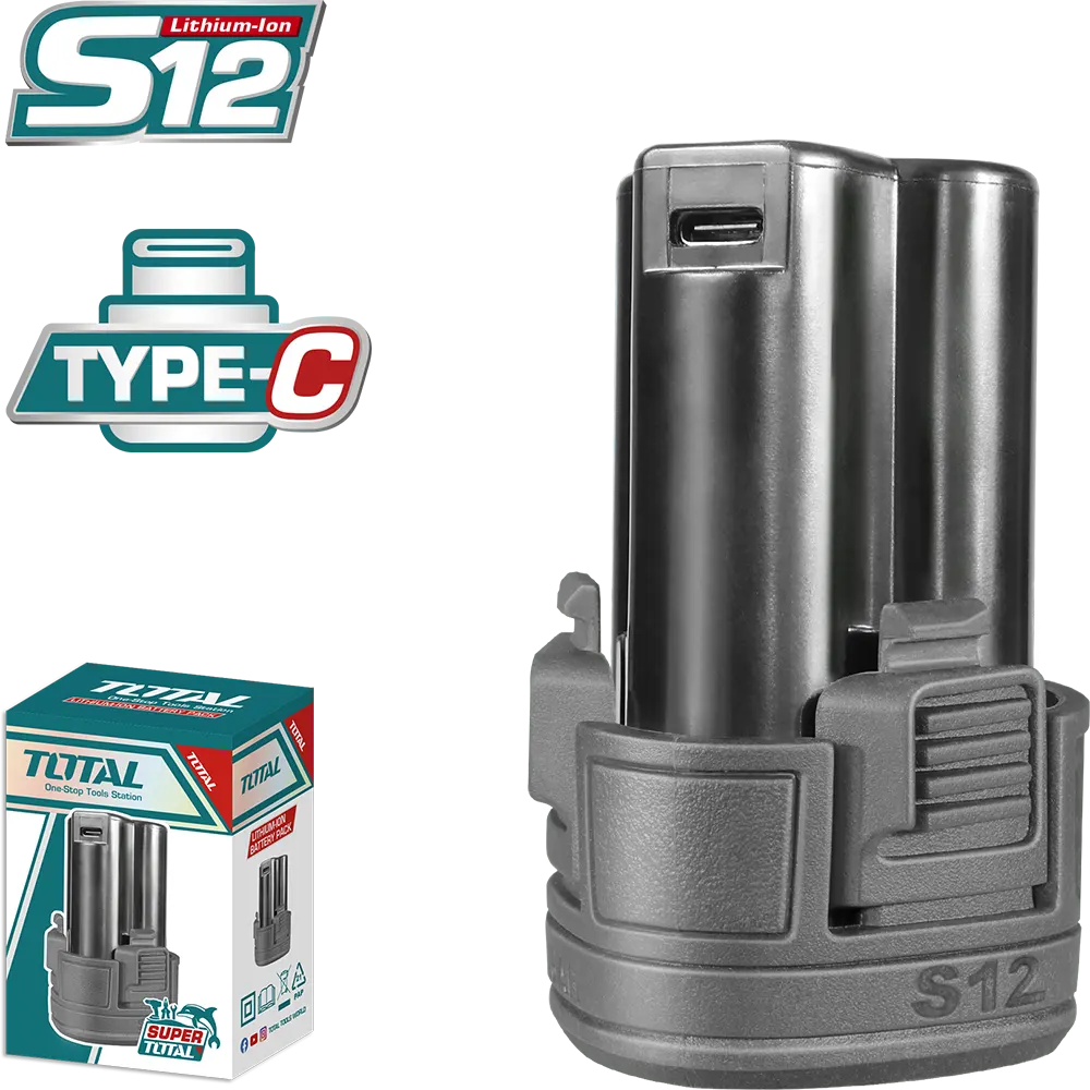 Total Tools lithium Battery, 12V, Type C, Black, TBLI12153