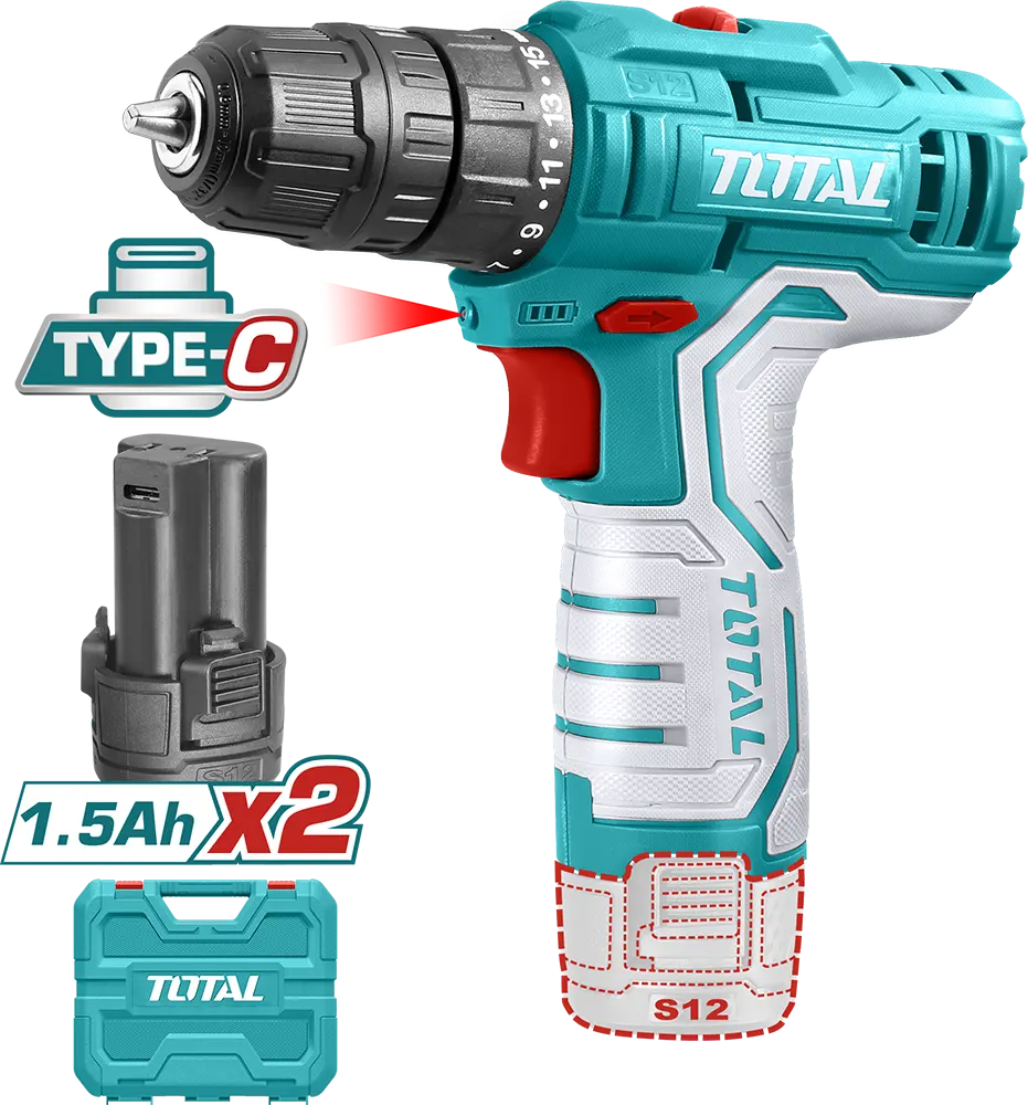 Total Tools Rechargeable Bit Drill, 12 Volt, 2 Batteries, Blue, TDLI12328