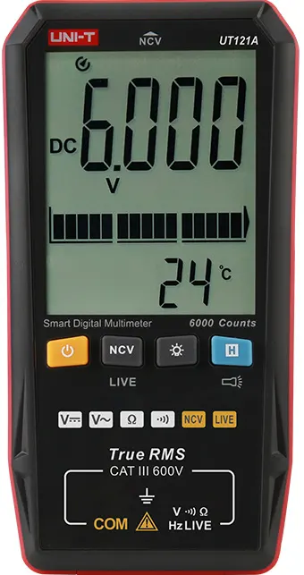 Uni-T Digital Multimeter, 600 Volts, Rechargeable Battery, UT121A