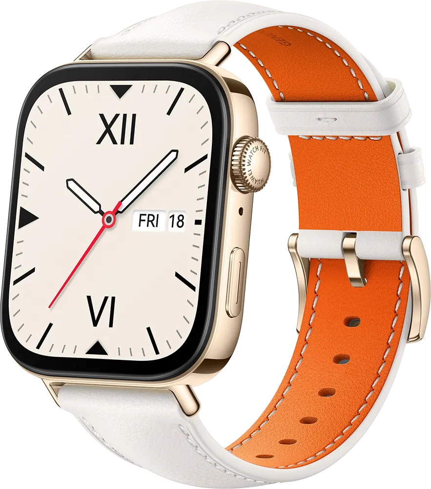 ساعة هواوي الذكية فيت 3 إصدار NFC، شاشة أموليد 1.82 بوصة، حزام جلد أبيض، مقاومة للماء، أبيض