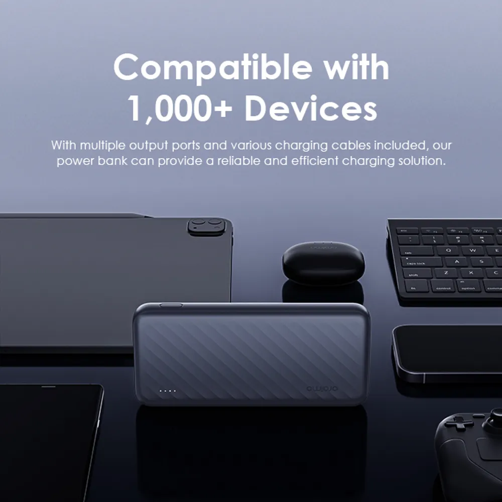 باور بانك اورايمو 10000 ملي امبير، 22.5 واط، شحن سريع، USB-A، نوع C، مايكرو، رمادي، OPB-P7101