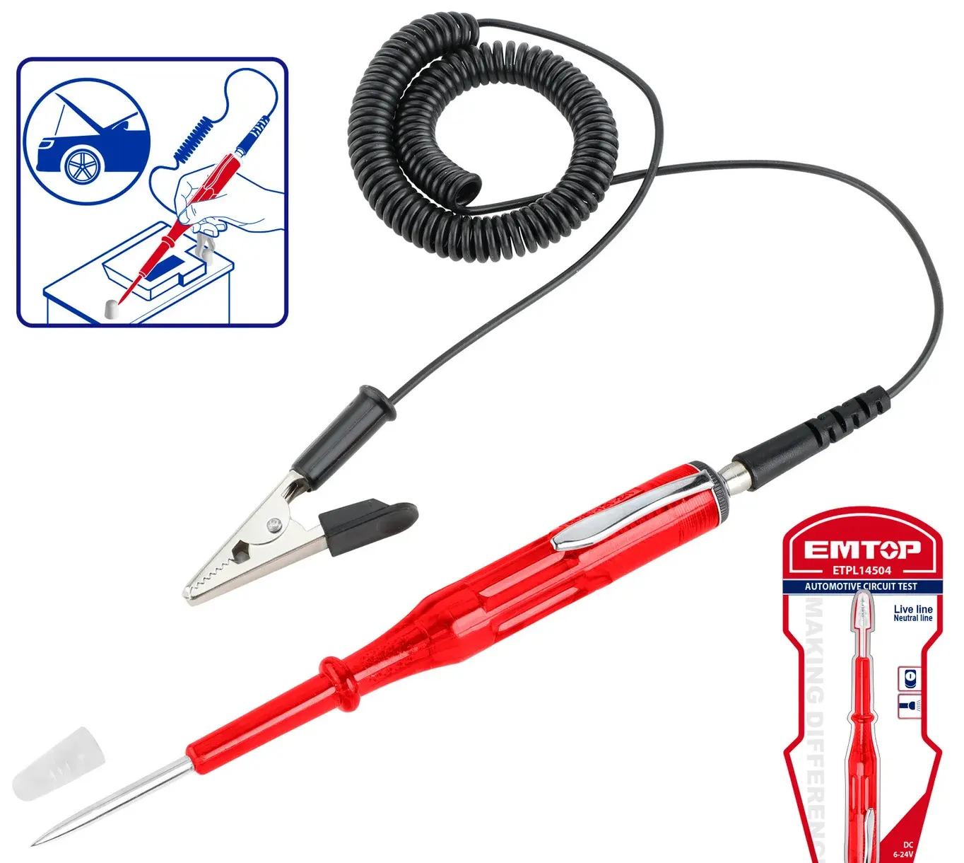 EMTop Automotive Electrical Tester, 6-24 Volt, ETPL14504