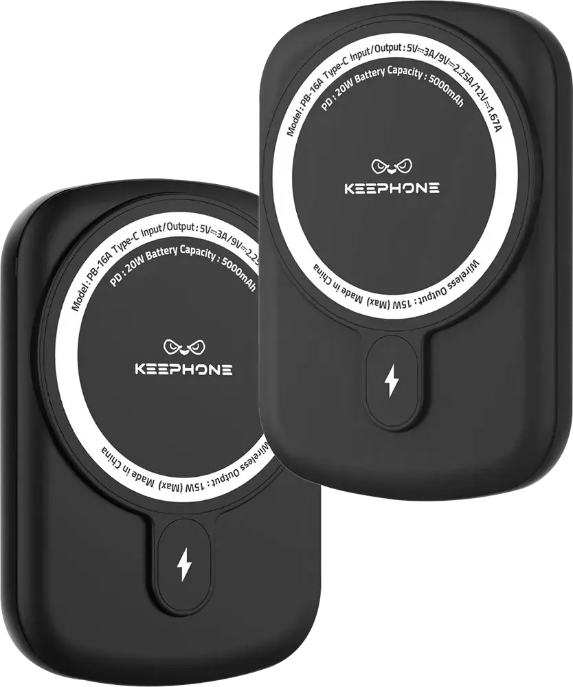 باور بانك كيبفون لاسلكي مغناطيسي، بطارية 5000 مللي أمبير، 15 واط، 5 فولت، أسود، باور بانك كيفون لاسلكي مغناطيسي، بطارية 5000 مللي أمبير، 15 واط، 5 فولت، أسود، PB-16A BK