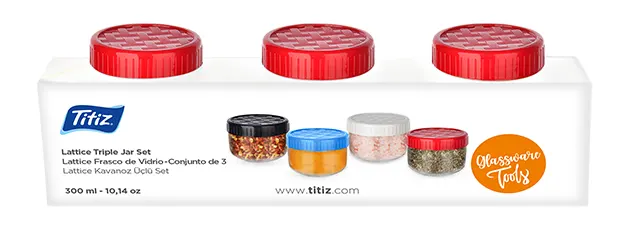 طقم  توابل زجاج بغطاء لف من تيتيز، 3 قطع، 300 مل ،ألوان متعددة،KC-173