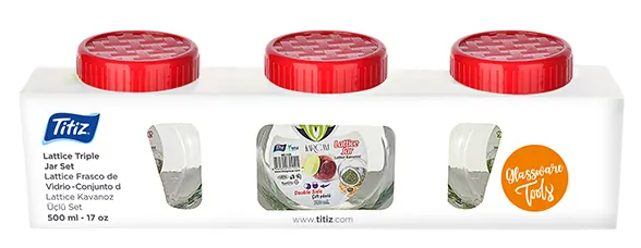 طقم توابل زجاج بغطاء لف من تيتيز، 3 قطع، 500 مل ،ألوان متعددة ، KC-171