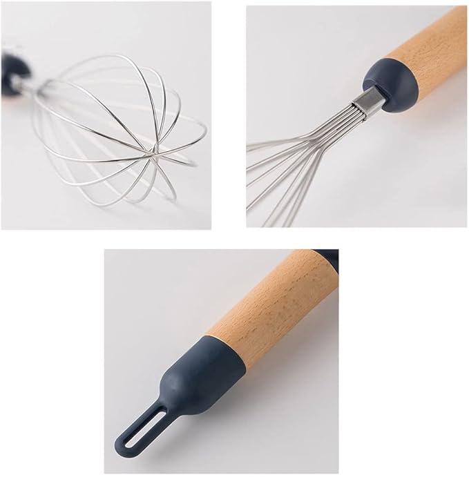 Stainless steel egg whisk with wooden handle