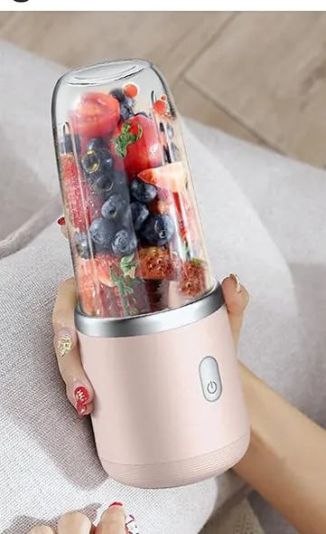 خلاط رحلات صغير محمول قابل لاعادة الشحن ،2 كوب،كابل USB ، بينك