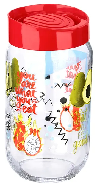 برطمان زجاج مزخرف بغطاء لف من تيتيز،1 لتر،ألوان متعددة،KC-530