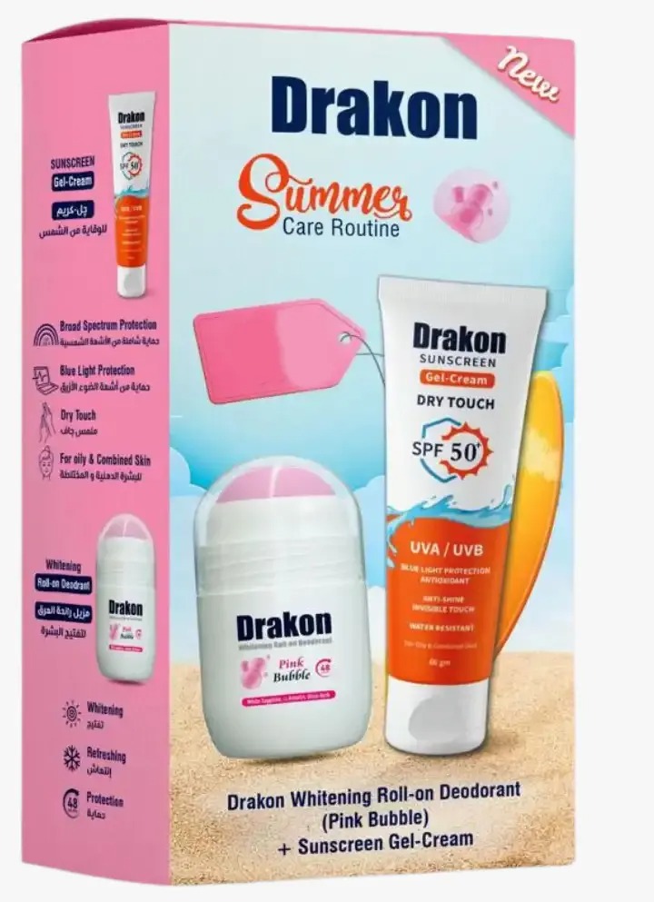 جل واقي من الشمس كريم +50 من دراكون  60 جم + روول اون بينك بايل