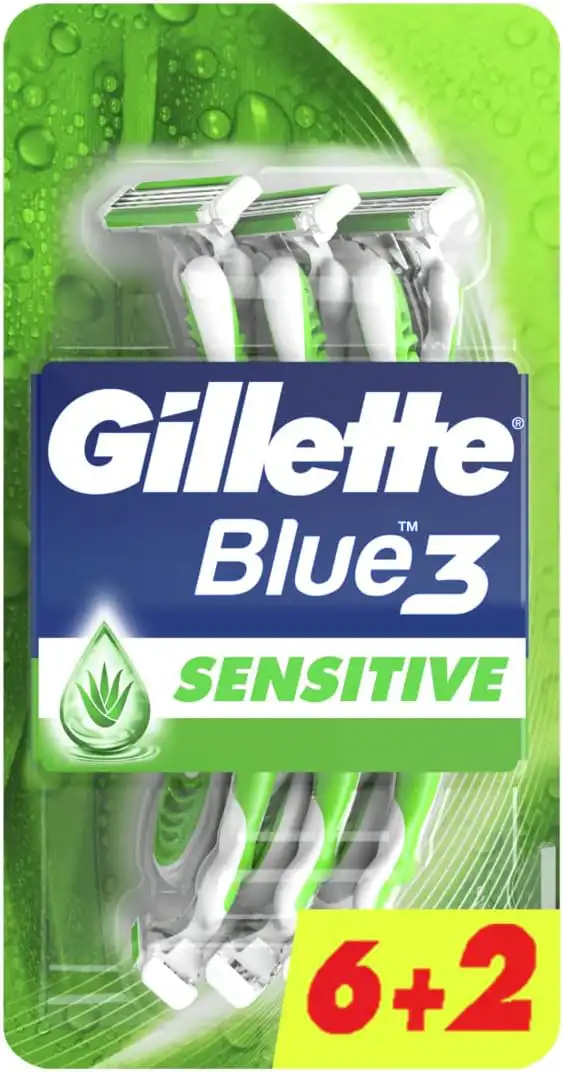Gillette Blue3 Sensitive For Men 6 BLADES RAZOR +2