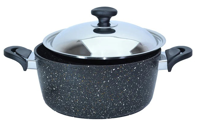 Saflon Round Granite Pot, Size 28, Black