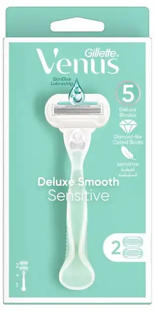 Gillette Venus Deluxe 5 Razor for Sensitive Skin with 2 blades, Green