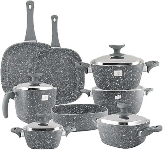 طقم حلل جرانيت سافلون مربع باور لاين بيد بكاليت، 13 قطعة، رصاصي