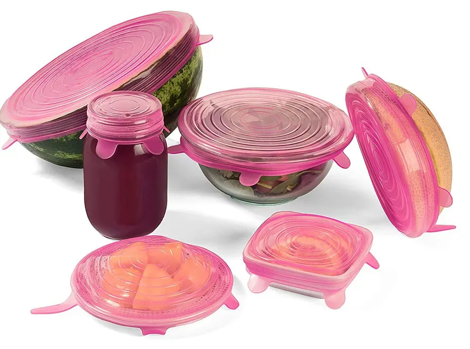 طقم غطاء طعام سيليكون، 6 قطع، بينك